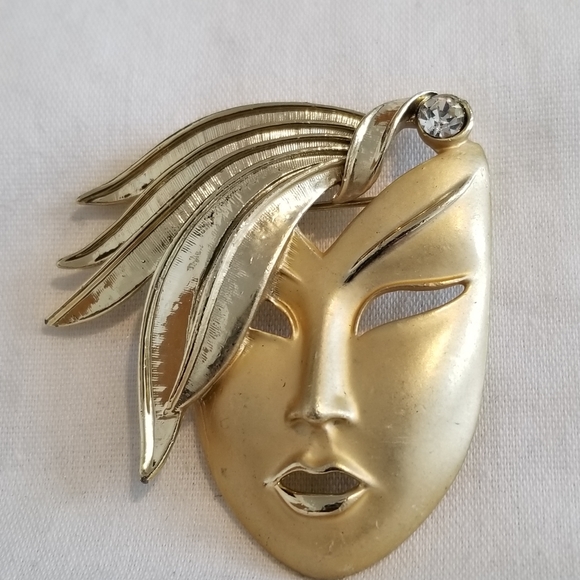 Vintage 1980's Art Deco Face with CZ Brooch - Picture 3 of 4